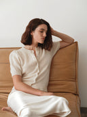 Women's Short Sleeve Puff  Sweater in Ivory Color I Front View