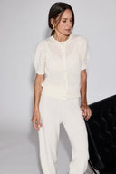 Women's Short Sleeve Puff Sweater in Ivory Color I Front View