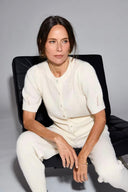 Women's Short Sleeve Puff Sweatershirt in Ivory Color I Front View