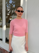 Women's Short Sleeve Silk Cashmere Sweaters in Tea Rose| Product View