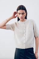 Women’s Short Sleeves Cardigan Sweater in Light White | Front View