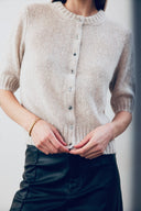 Women’s Short Sleeves Cardigan Top in Light Brown | Front View