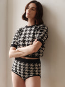 Women's Signature Houndstooth Cashmere Sweater Top in Ivory | Front View