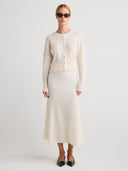 Women's Silk Cashmere Cardigan Button Up Dress in White | Front View