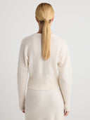 Women's Silk Cashmere Cardigan Button Up Top in White | Back View