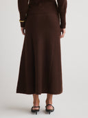 Women's Silk Cashmere Long Skirt Dress: Elegant Weightless Drape in Dark Brown｜Back View