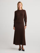 Women's Silk Cashmere Long Skirt Dress: Elegant Weightless Drape in Dark Brown｜Front View