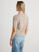 Women's Silk Cashmere Short Sleeve Sweater in Heather Brown | Side View