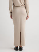 Women's Silk Cashmere Slip Skirt Outfit: Luxury Weightless Drape in Taupe | Back View