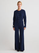 Women's Signature Silk Cashmere Wide Leg Lounge Sweatpants in Navy | Front View 