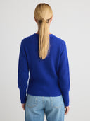 Women's Super Soft Silk Cashmere Pullover Sweater Top in Blue | Back View
