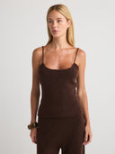 Women's Unmatched Softness Premium Silk Cashmere Cami in Dark Brown | Front View