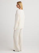 Women's V Neck Cashmere Cardigan in White Color I Side View