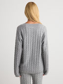 Women's V Neck Cashmere Long Sleeve Cardigan in Gray I Back View