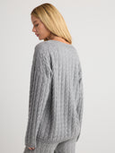 Women's V Neck Cashmere Long Sleeve Sweater in Gray I Side View