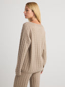 Women's V Neck Cashmere Sweater in Taupe I Side View