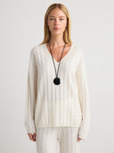 Women's V Neck Cashmere Sweater in White Color I Front View