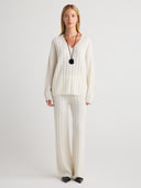 Women's V Neck Cashmere Sweater in White Color I Product View