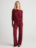 Women's Wide Leg Burgundy Sweatpants  | Front View