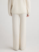 Women's Wide Leg Cashmere Cable Knit Sweatpants Dress  in Ivory | Back View
