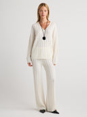 Women's Wide Leg Cashmere Cable Knit Sweatpants Dress  in Ivory | Front View