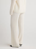 Women's Wide Leg Cashmere Cable Knit Sweatpants Dress  in Ivory | Side View