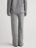 Women's Wide Leg Cashmere Cable Knit  Sweatpants Outfit in Grey | Back View