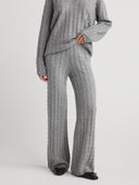 Women's Wide Leg Cashmere Cable Knit  Sweatpants in Grey | Front View