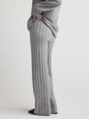 Women's Wide Leg Cashmere Cable Knit  Pants in Grey | Side View