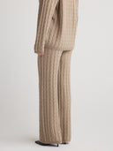 Women's Wide Leg Cashmere Cable Knit  Sweatpants in Taupe | Side View