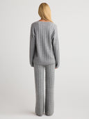 Women's Wide Leg Cashmere Cable Knit  Trousers Outfit in Grey | Back View