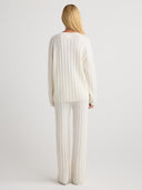 Women's Wide Leg Cashmere Cable Knit Trousers in Ivory | Back View
