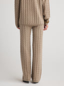 Women's Wide Leg Cashmere Cable Knit Trousers in Taupe | Back View