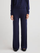 Women's Wide Leg Premium Silk Cashmere Pants In Navy I Front View 