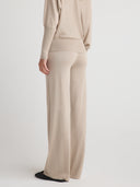 Women's Wide Leg Premium Silk Cashmere Sweatpants In Taupe I Side View