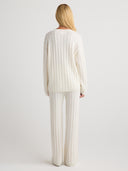 Women's wide leg cashmere cable knit  sweatpants in Ivory