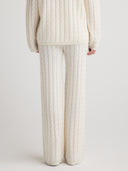 Women's wide leg cashmere cable knit  sweatpants in Ivory