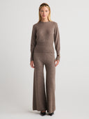 Women's wide leg silk cashmere lounge pants in Brown  |  Shop cashmere sweatpants & trousers