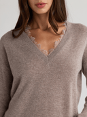 CIEL V Neck Sweater With Lace Trim - W.CASHMERE