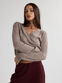 CIEL V Neck Sweater With Lace Trim - W.CASHMERE