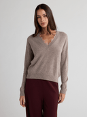 CIEL V Neck Sweater With Lace Trim - W.CASHMERE