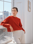 KINSLEY women's cashmere cable knit sweater in Maple Red