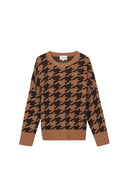 Luxury Women's Cashmere Houndstooth Hoodie | Premium Knit Loungewear in Camel | Product View