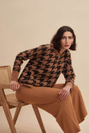 Luxury Women's Premium Knit Loungewear Cashmere Sweater Top in Camel | Front View