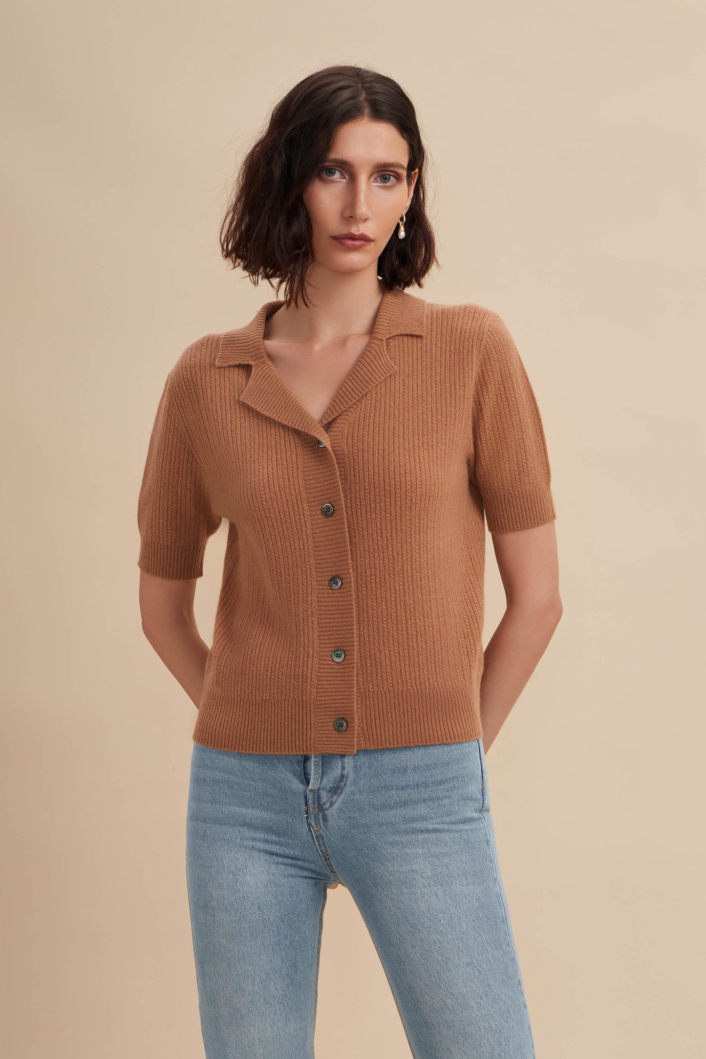 weater with collar, collar sweater, knit polo shirt, polo shirt sweater, collared sweater, camel sweater, camel cashmere sweaters, camel sweater women, camel sweater outfit, cable knit sweater，cable knit sweater womens，short sleeve sweater，short sleeve sweater women's，short sleeve sweater cardigan，short sleeve cardigan sweater ，short sleeve cashmere sweater  Edit alt text