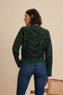 Women's Animal Print Cashmere V Neck Cardigan: Luxury Leopard Knit in Green | Back View
