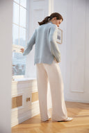 Women's Cashmere Mock Neck Sweater Dress in Pale Blue - 100% Pure Premium Knitwear | Back View