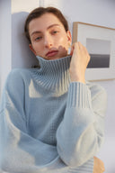 Women's Cashmere Mock Neck Sweater Dress in Pale Blue - 100% Pure Premium Knitwear | Front View