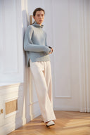 Women's Cashmere Mock Neck Sweater Top in Pale Blue - 100% Pure Premium Knitwear | Front View
