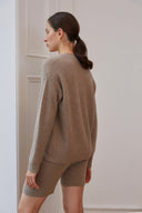 Women's Fisherman CARDIGAN Sweater Top Pure Cashmere in Tan | Front View